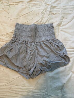 FP Movement by Free People High-Waist Smocked Athletic Shorts in grayish blue